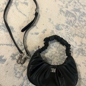 Steve Madden Black Scrunch-Handle Mini Shoulder Bag with Detachable Strap